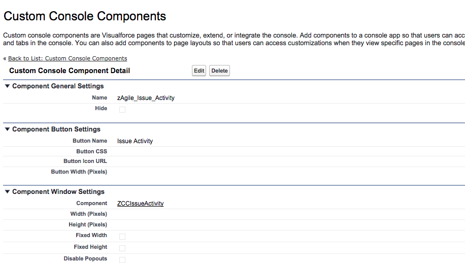 component settings